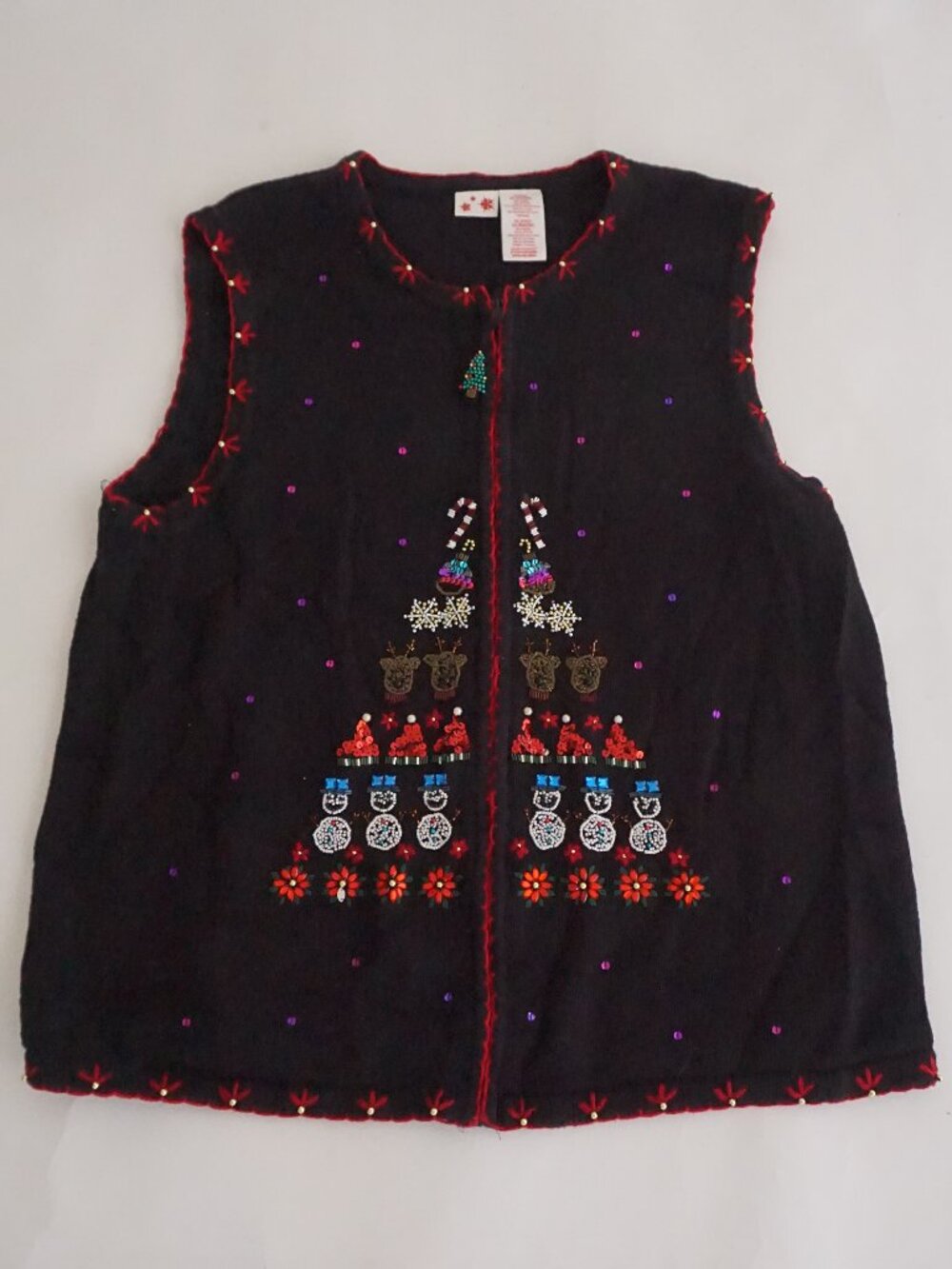 Vintage Black Reindeer Snowflakes Candy Canes Trees Ugly Christmas Vest 2X